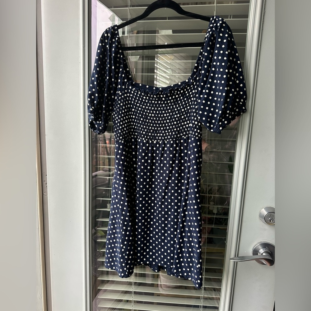 Vero Moda Navy Puff Sleeve Polka Dot Dress - Picture 7 of 12